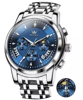 OLEVS Men s Fashion Chronograph Watch Men s Business Popular Brand Large Easy to Read Analog Waterproof Quartz Arm Watch (Blue/White-2892)