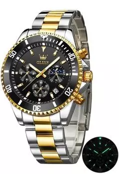 OLEVS Men s Fashion Chronograph Watch Men s Business Popular Brand Waterproof Quartz Men s Luxury Arm Watch (Gold Black)