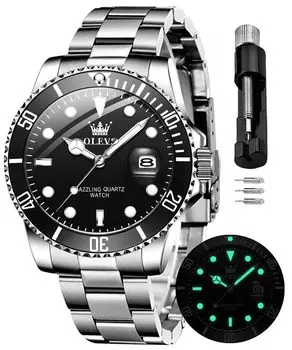 OLEVS Men s Fashionable Business Arm Watch Men s Quartz Chronograph Popular Waterproof Luminous Date Watch for man (Black-5888)