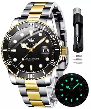 OLEVS Men s Fashionable Men s Business Quartz Stainless Steel Band Waterproof Luminous Watch Black watch for men black