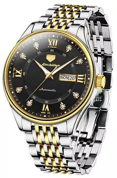 OLEVS Men s Mechanical Arm Watch, Automatic Winding, Waterproof, Luminous, Date, Stainless Steel, Father s Day, Black