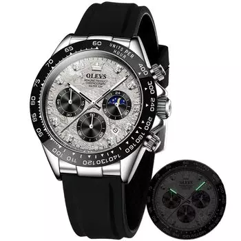 OLEVS Men s Popular Quartz Arm Watch Chronograph Moon Phase Silicone Crystal Waterproof Luminous Date watch for men Gray…