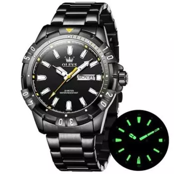 OLEVS Men s Quartz Popular Waterproof Luminous Date Stainless Steel Men s Watch Analog Fashion watch for men Black