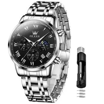 OLEVS Men s Quartz Waterproof Date Luminous Popular Stainless Steel Band Stylish Men s Watch Analog Fashion Business Classic watch for men Black