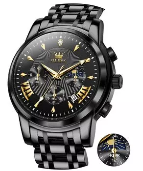 OLEVS Men s Stylish Chronograph Watch Men s Business Popular Brand Large Easy to Read Analog Waterproof Quartz Arm Watch (Black-2892)