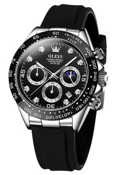 OLEVS Men s Watch, Cool Analog Quartz Arm Watch, Men s Moon Phase Stopwatch, Crystal, Waterproof, Luminous, Date, Black…