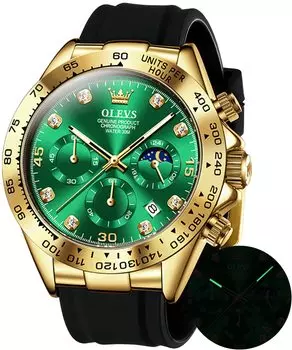 OLEVS Men s Watch Easy to Read Sports Popular Fashion Brand Japan-Quartz Stopwatch 24 Hour Date Waterproof Green