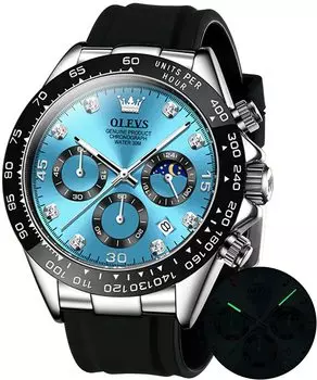 OLEVS Men s Watch Easy to Read Sports Popular Fashion Brand Japan-Quartz Stopwatch 24 Hour Date Waterproof Blue