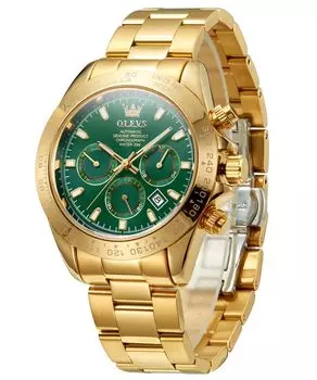 OLEVS Men s Watch, Gold, Automatic, Cool, Mechanical, Fashionable, Vest, 3 ATM, Waterproof, Luminous, Calendar, Green