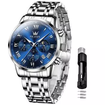 OLEVS Многофункциональные часы с ремешком из нержавеющей стали Кварцевые деловые классические водонепроницаемые светящиеся дата популярные стильные аналоговые модные часы для мужчин синий