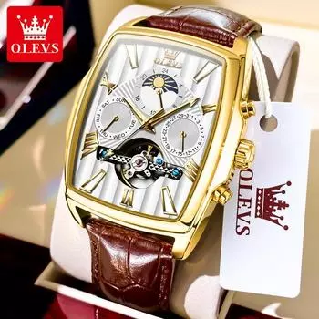 OLEVS модные брендовые часы квадратные модные механические часы многофункциональный ремень полые мужские часы мужские часы