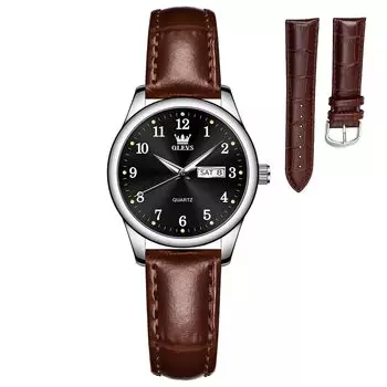 OLEVS Модные наручные часы для популярных деловых аналоговых кварцевых черных женских коричневых кожаных черных женских часов с ручкой, женские часы, часы,