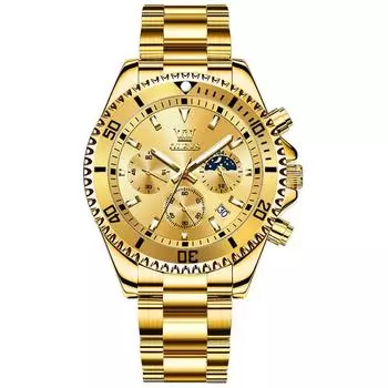 OLEVS Модные популярные кварцевые часы с браслетом из нержавеющей стали, повседневные водонепроницаемые, легко читаемые, модные деловые часы с датой и аналоговыми золотыми часами