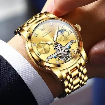 OLEVS мужские часы лучший бренд класса люкс бизнес оригинальные автоматические механические наручные часы водонепроницаемые светящиеся фазы Луны и даты