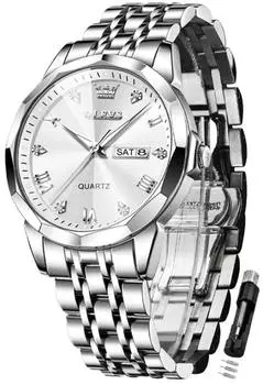 OLEVS Мужские часы с бриллиантами на руку Мужские стильные популярные кварцевые аналоговые деловые водонепроницаемые светящиеся часы для мужчин (Белый-9931)