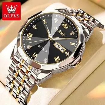 OLEVS мужские часы с ромбом и зеркалом, оригинальные кварцевые часы для мужчин, водонепроницаемые светящиеся наручные часы из нержавеющей стали, мужские часы с датой недели белый