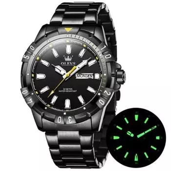 OLEVS Мужские кварцевые популярные часы Стильные крутые многофункциональные часы из нержавеющей стали Водонепроницаемые светящиеся мужские часы с датой Аналоговые модные студенческие часы