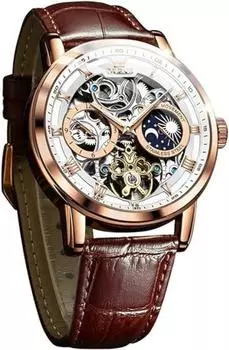 OLEVS Мужские механические автоматические и ручные модные кожаные мужские часы с кожаным скелетоном и фазами Луны, водонепроницаемые часы с подсветкой Луны для мужчин, белые