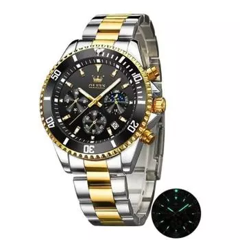 OLEVS Мужские модные часы-хронограф Мужские деловые популярные брендовые водонепроницаемые кварцевые мужские роскошные наручные часы (Золотой Черный)