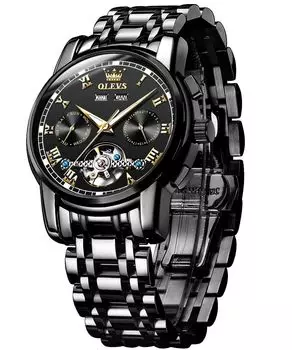 OLEVS мужские наручные часы стильные черные автоматические водонепроницаемые дата светящиеся деловые часы-скелетоны популярный бренд