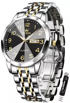 OLEVS Мужские популярные наручные часы с бриллиантами, стильные кварцевые аналоговые деловые водонепроницаемые светящиеся мужские часы черного и белого цвета