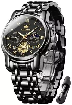OLEVS Мужские стильные часы-хронограф Мужские деловые популярные брендовые большие легко читаемые аналоговые водонепроницаемые кварцевые наручные часы (черный)