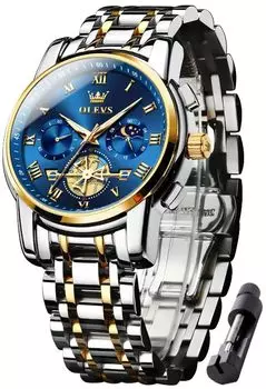 OLEVS Мужские стильные часы-хронограф Мужские деловые популярные брендовые большие легко читаемые аналоговые водонепроницаемые кварцевые наручные часы (синий)