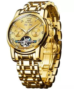 OLEVS Мужские золотые часы Стильные автоматические водонепроницаемые светящиеся деловые часы-скелетоны с датой Популярный бренд