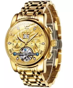 OLEVS наручные часы мужские часы с автоматическим заводом золотые популярные стильные скелетонированные турбийон стиль светящиеся дата водонепроницаемые