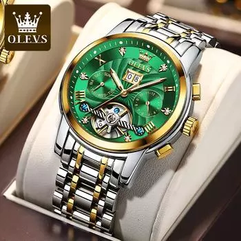 OLEVS Новые автоматические водонепроницаемые механические часы с турбийоном, многофункциональные мужские часы