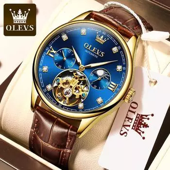 OLEVS новые часы, автоматические механические часы, модные трендовые мужские часы со скелетом и маховиком