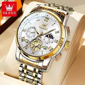 OLEVS Новые часы Многофункциональные водонепроницаемые кварцевые часы Светящиеся деловые мужские часы