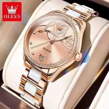 OLEVS Новые лучшие женские часы Love Diamond Dial, женские часы, полностью автоматические роботизированные часы