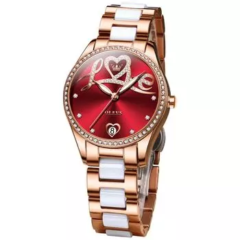 OLEVS японские часы с ручкой из нержавеющей стали и бриллиантами, керамика, 3 АТМ, подарок для красных женских часов, механизм, автоматический, механический, часы, популярные, стильные, высокого качества красный