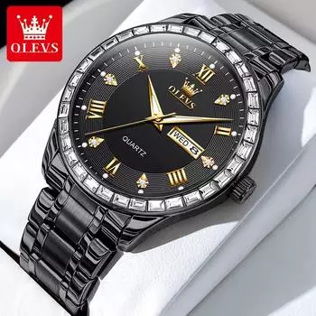 OLEVS Quartz Men s Watch Classic Fashion Men s Business Waterproof Stainless Steel Diamond Dial Top Luxury Brand Men Watch чёрный/золотой