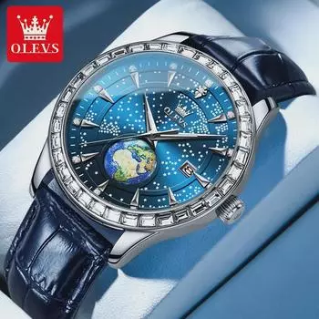 OLEVS Romantic Star Fashion Водонепроницаемые кварцевые мужские часы Reloj De Moda Polso Di Moda Steel Belts чёрный