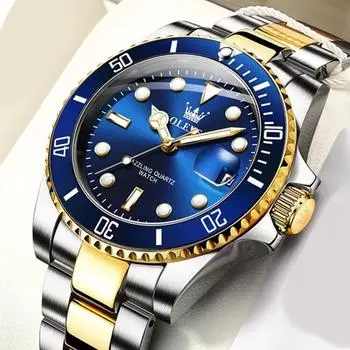 OLEVS Самозаводящиеся мужские часы Classic Green Water Ghost Водонепроницаемые Автоматические механические часы Top Luxury с подарочной коробкой чёрный/золотой