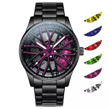 OLEVS Скелетон Аналоговый Кварцевый Черный Нержавеющая Сталь Большой Крутой Брендовые Часы Мужские Мужские Часы, Популярные, Водонепроницаемые, Часы, Мужская Сталь, Стильные, Циферблат/Фиолетовый,