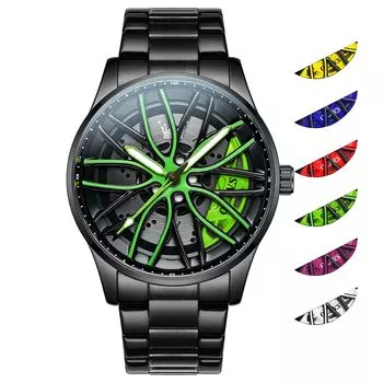 OLEVS Скелетон Популярные Водонепроницаемые Аналоговые Кварцевые Часы с Черной Нержавеющей Сталью Большие Стильные Часы Мужские Часы, Сталь, Циферблат/Зеленый Циферблат, Мужские