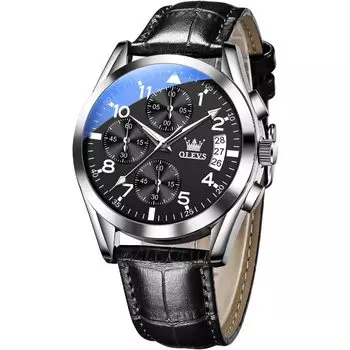OLEVS Стильные черные простые водонепроницаемые часы с датой, деловые кварцевые аналоговые наручные часы с хронографом, популярные наручные часы с арабскими цифрами, легкие