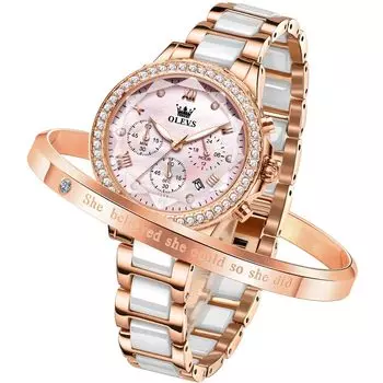 OLEVS Watch Ceramic Cute Quartz Popular Watch Elegant Stylish Date Waterproof Luminous Watch for women Pink Women s Women s