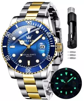 OLEVS Watch Men s Stylish Men s Quartz Stainless Steel Band Waterproof Luminous watch for men blue Watch Blue
