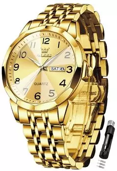 OLEVS Watch Men s Stylish Popular Brand Men s Watch Waterproof Business Easy to Read Dial Analog Date Lightweight Quartz wathes for men gold