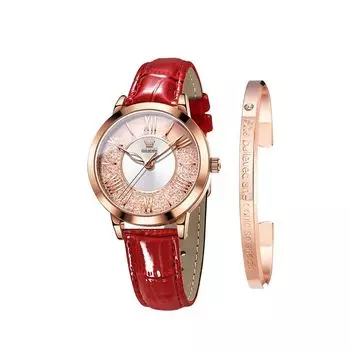 OLEVS Watch Set Удобные для чтения часы с браслетом Высококачественная нержавеющая сталь Календарь Водонепроницаемость до 3 АТМ Светящиеся женские - - - Золото/серебро красный