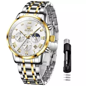 Часы OLEVS с ремешком из нержавеющей стали, светящиеся, популярные, кварцевые, стильные, водонепроницаемые, с датой, аналоговые, модные, деловые, классические, для мужчин, белые, мужские