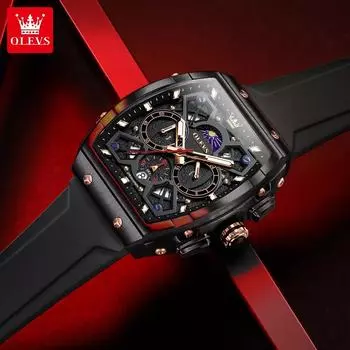 OLEVS Waterproof Luminous Stylish Design with Silicone Strap Watches For Men Hollow Out Quartz Watches чёрный