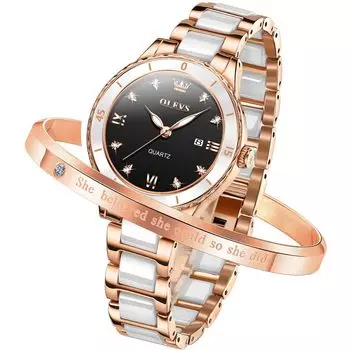 OLEVS Women s Watch Ceramic Cute Quartz Popular Watch Women Elegant Stylish Date Waterproof Luminous Watch for women Black