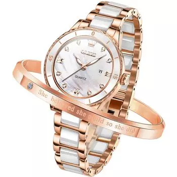 OLEVS Women s Watch Ceramic Cute Quartz Popular Watch Women s Elegant Stylish Date Waterproof Luminous Watch for women White