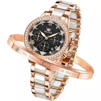 OLEVS Women s Watch Ceramic Cute Quartz Popular Watch Women Elegant Stylish Date Waterproof Luminous Watch for women Black