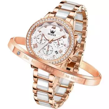 OLEVS Women s Watch Ceramic Cute Quartz Popular Watch Women s Elegant Stylish Date Waterproof Luminous Watch for women White